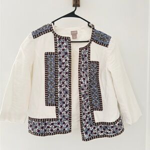 Chico's Women's Embroidered Blazer - Cream and Blue